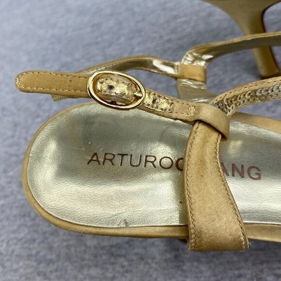 Arturo Chiang Heels Womens 8.5M Gold Sequin Strappy Leather Peep Open Toe Sandal - Picture 7 of 11